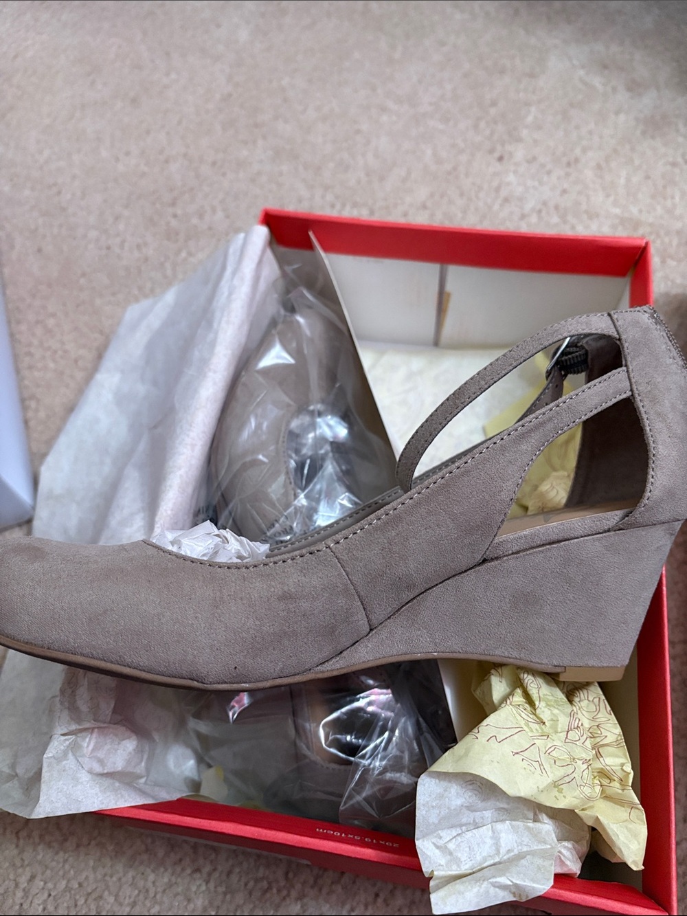 American Rag Taupe Suede Wedge Pumps with Ankle Strap